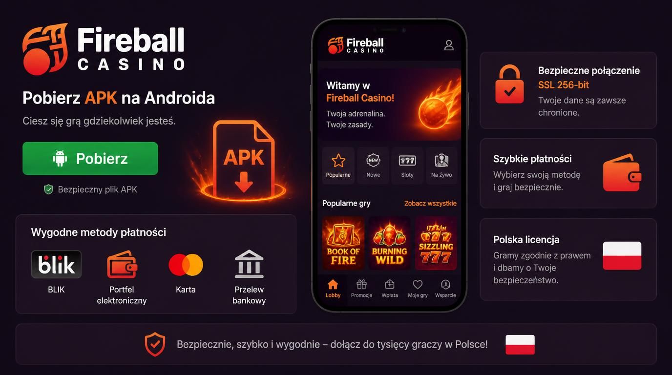 ikona instalacji APK z zielonym przyciskiem „Pobierz”, SSL, polska flaga oraz metody płatności